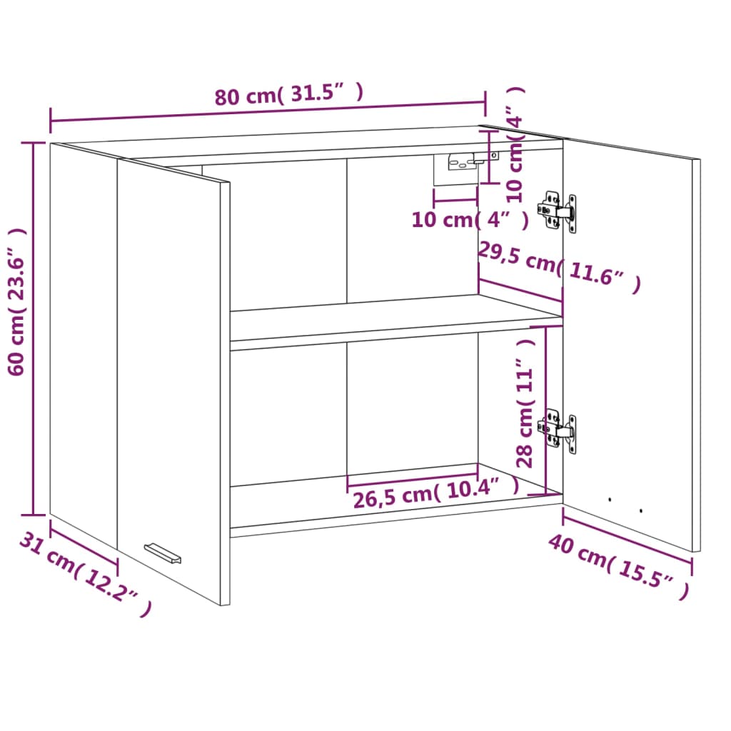 Hängeschrank Braun Eichen-Optik 80x31x60 cm Holzwerkstoff Stilecasa