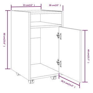 vidaXL Beistellschrank mit Rollen Räuchereiche 33x38x60 cm