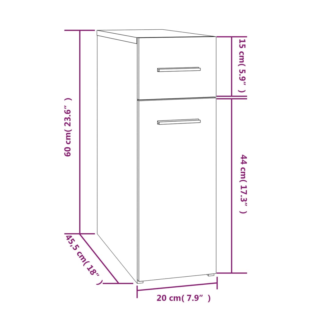 vidaXL Apothekerschrank Grau Sonoma 20x45,5x60 cm Holzwerkstoff