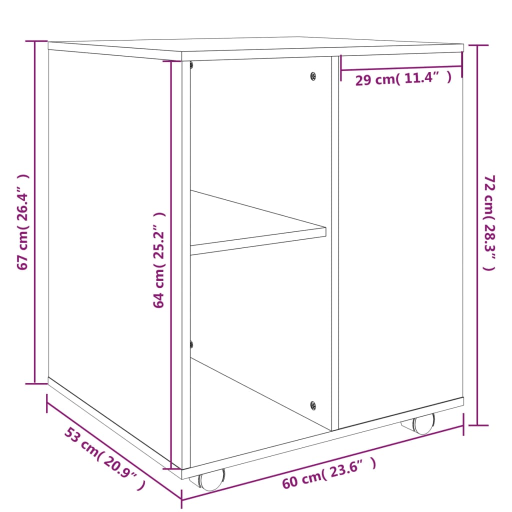 vidaXL Rollschrank Räuchereiche 60x53x72 cm Holzwerkstoff