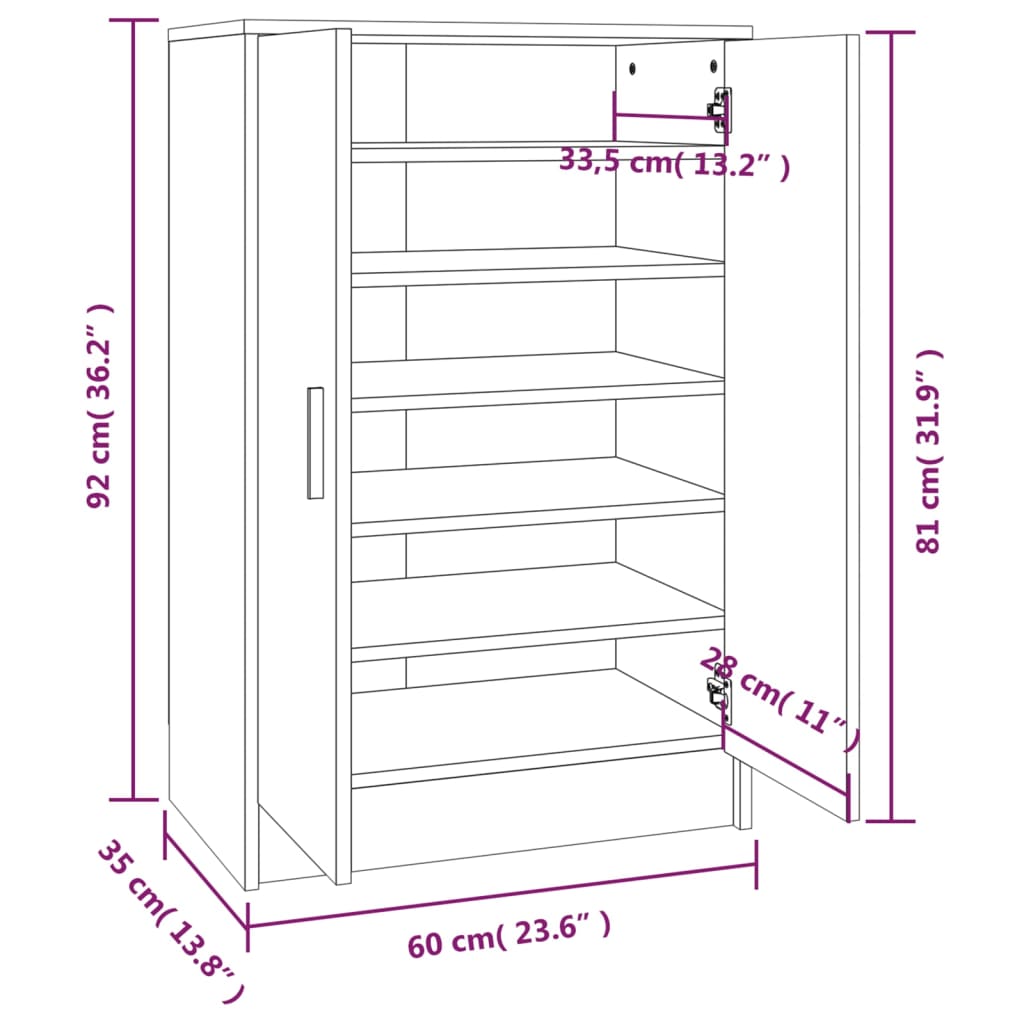 vidaXL Schuhschrank Räuchereiche 60x35x92 cm Holzwerkstoff