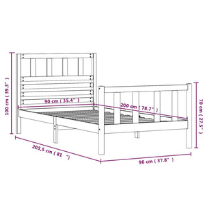 Massivholzbett Schwarz 90x200 cm Stilecasa