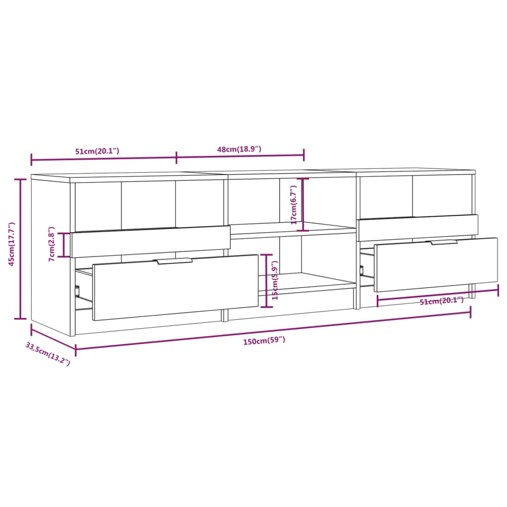 vidaXL TV-Schrank Räuchereiche 150x33,5x45 cm Holzwerkstoff