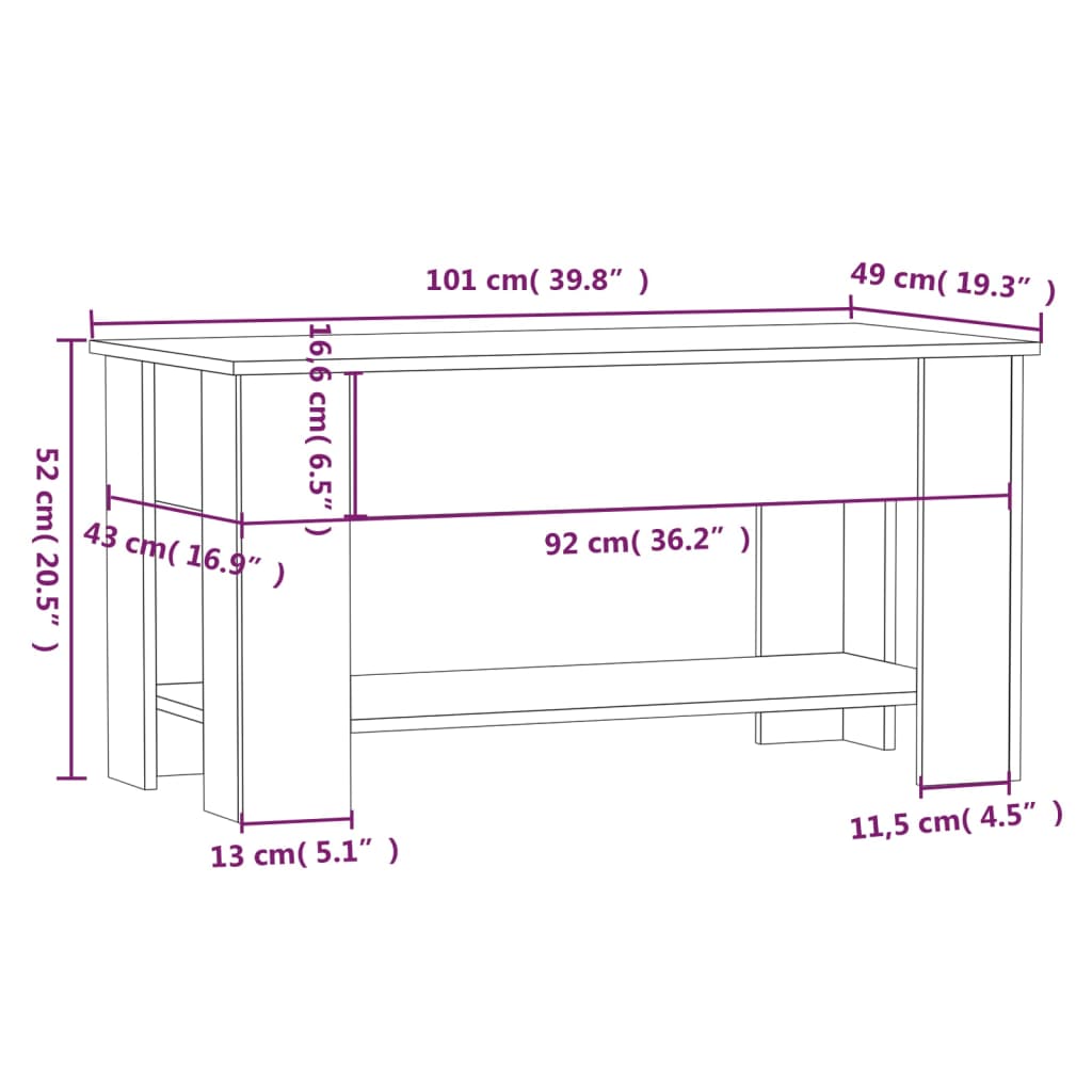 vidaXL Couchtisch Sonoma-Eiche 101x49x52 cm Holzwerkstoff