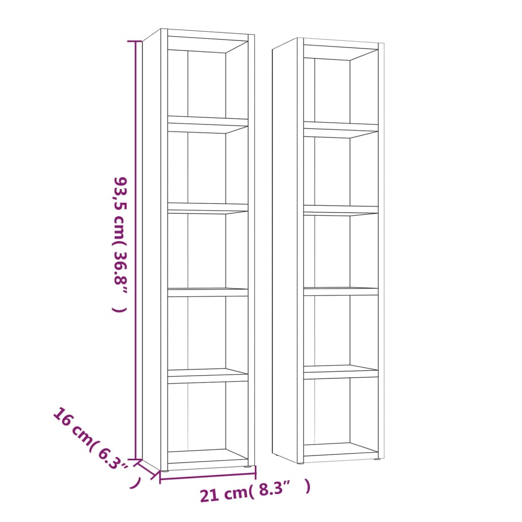 vidaXL CD-Regale 2 Stk. Grau Sonoma 21x16x93,5 cm Holzwerkstoff