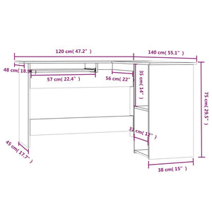 vidaXL Eckschreibtisch Räuchereiche 120x140x75 cm Holzwerkstoff