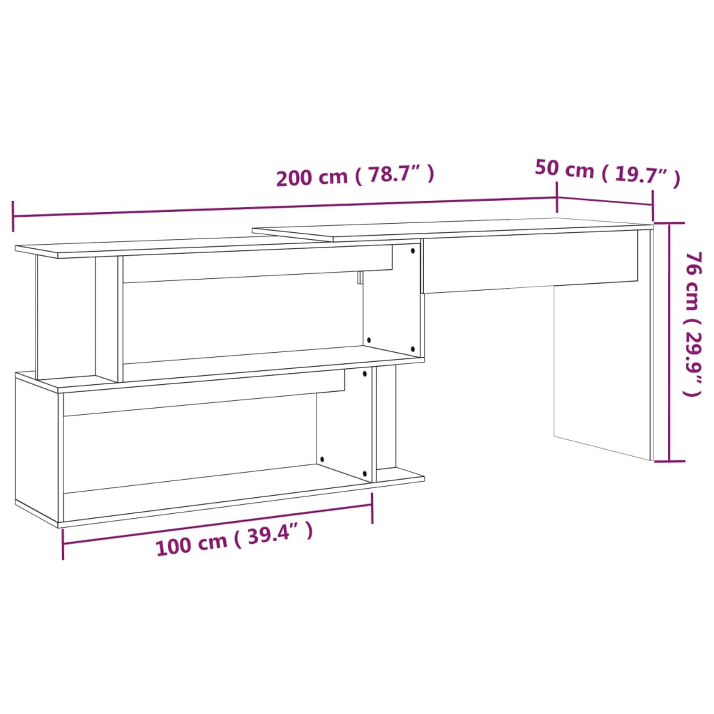 vidaXL Eckschreibtisch Räuchereiche 200x50x76 cm Holzwerkstoff