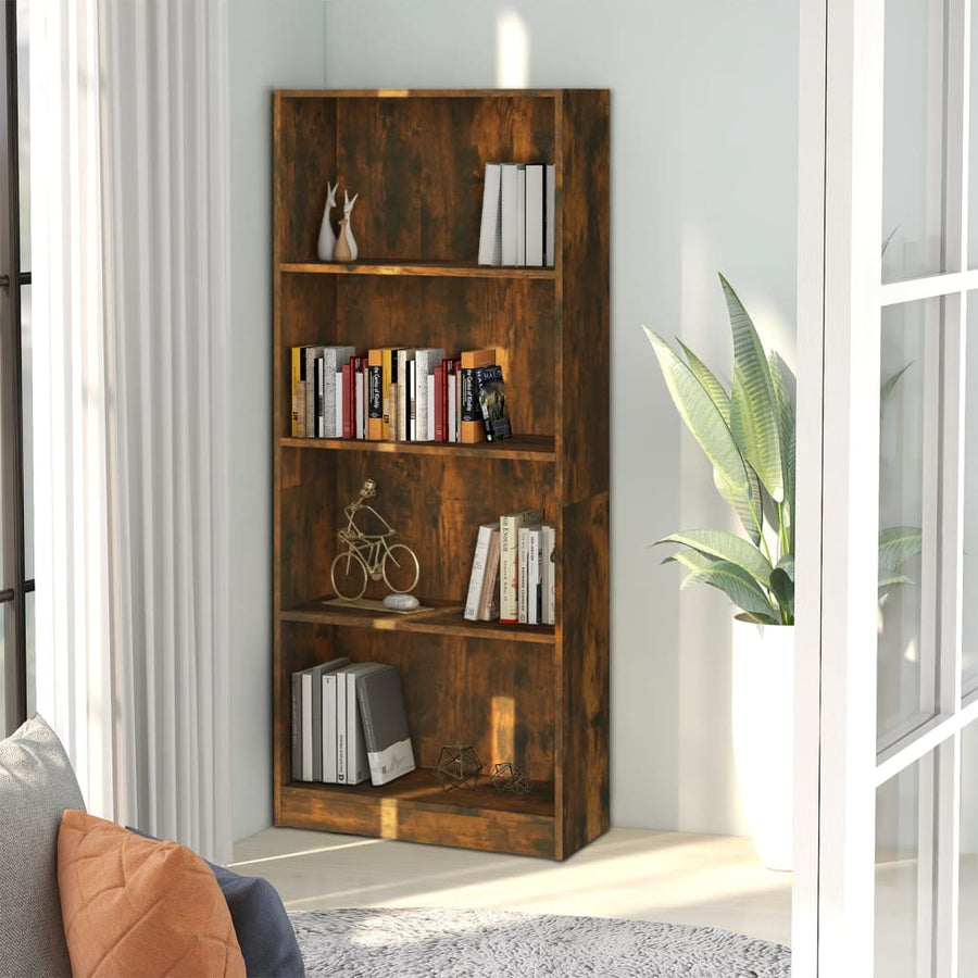 Bücherregal 4 Fächer Räuchereiche 60x24x142 cm Holzwerkstoff Stilecasa