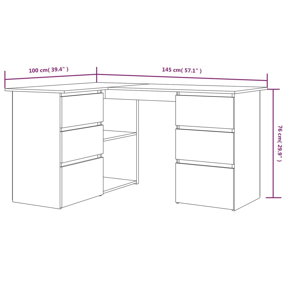 Eckschreibtisch Grau Sonoma 145x100x76 cm Holzwerkstoff Stilecasa