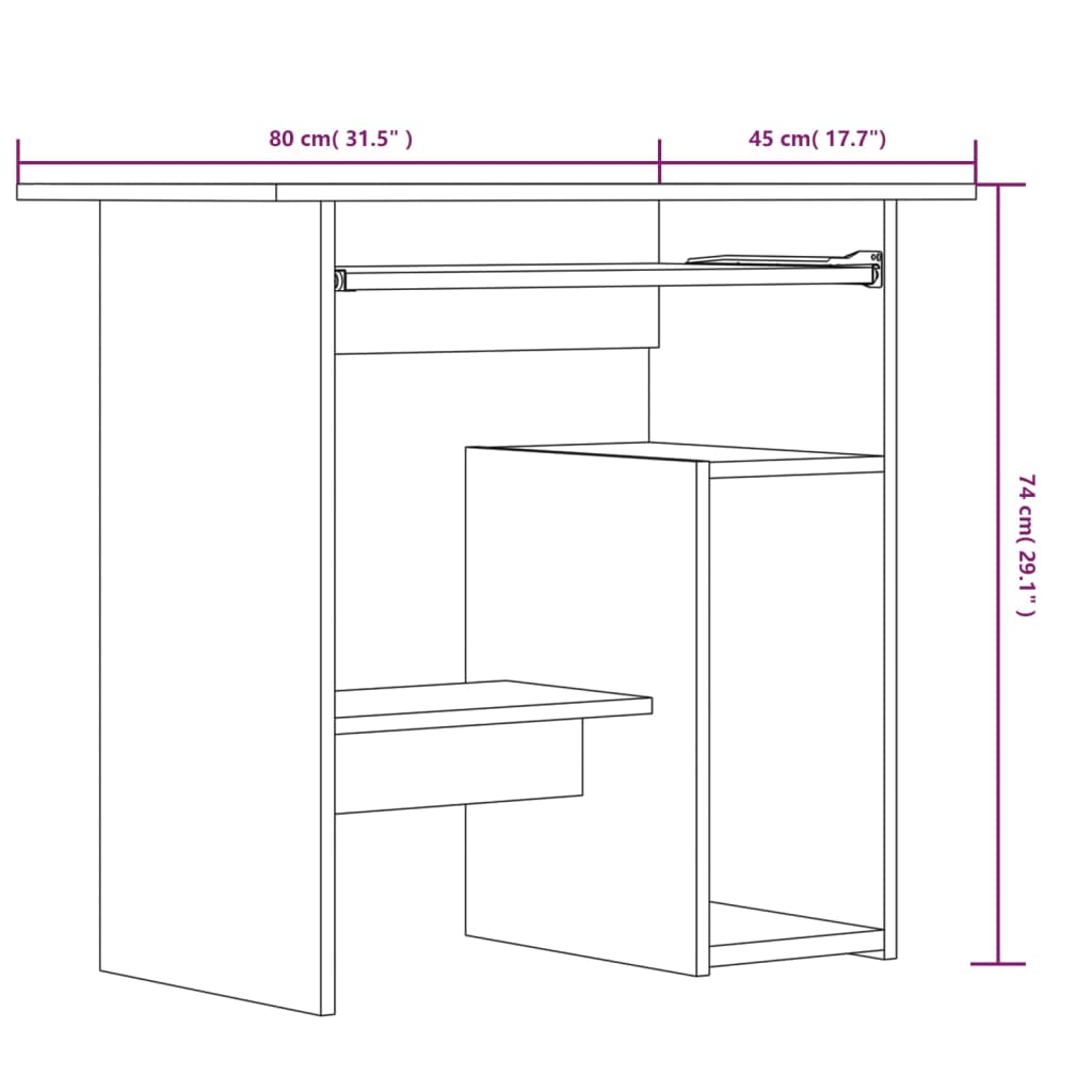 vidaXL Schreibtisch Grau Sonoma 80x45x74 cm Holzwerkstoff