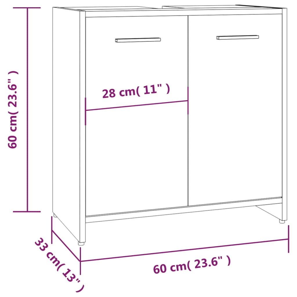 Badschrank Räuchereiche 60x33x60 cm Holzwerkstoff Stilecasa