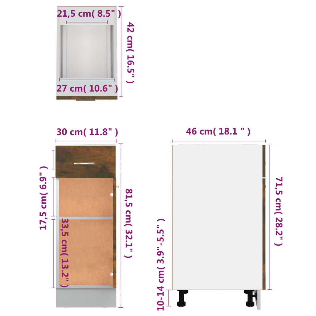 vidaXL Unterschrank mit Schublade Räuchereiche 30x46x81,5 cm