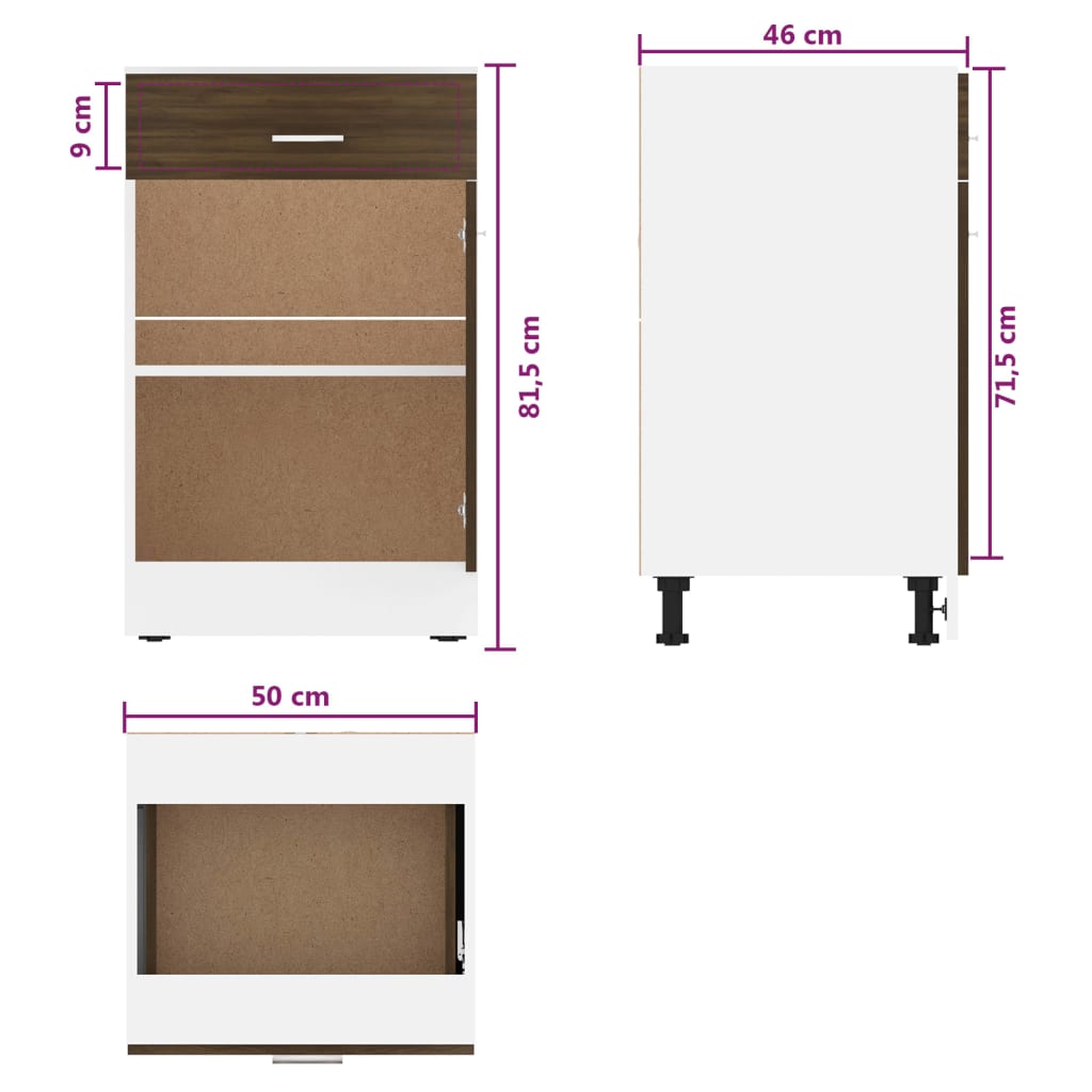 vidaXL Unterschrank mit Schublade Braun Eiche-Optik 50x46x81,5 cm