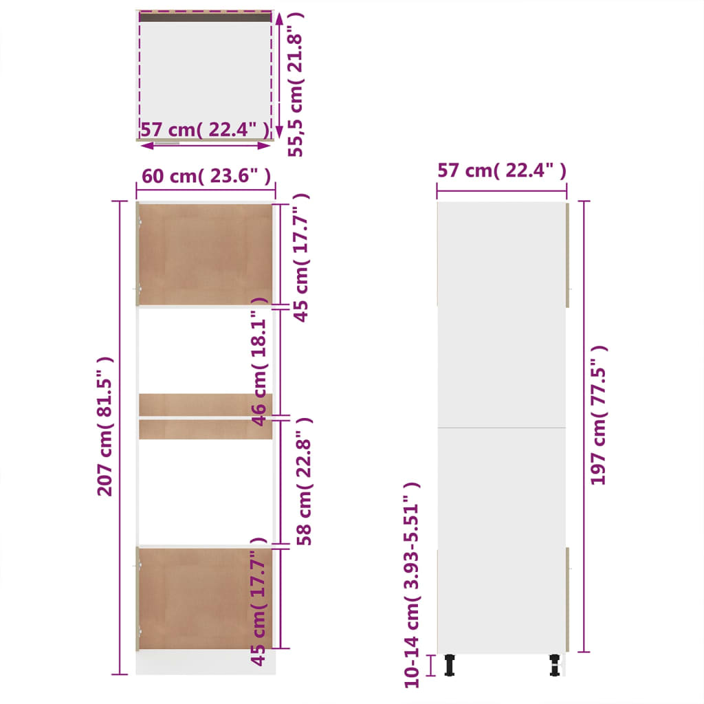 vidaXL Mikrowellenumbauschrank Braun Eichen-Optik 60x57x207 cm