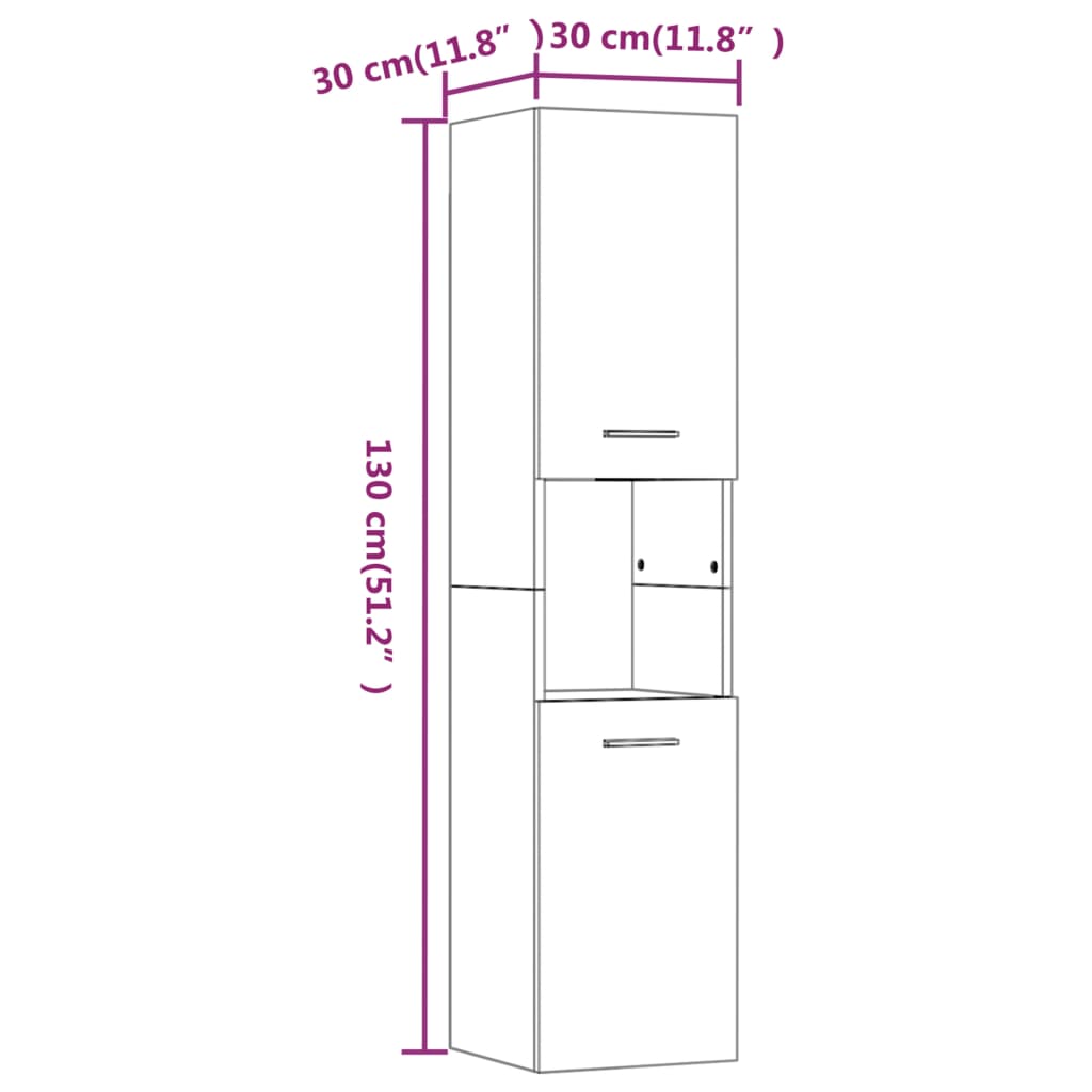 Badezimmerschrank Braun Eichen-Optik 30x30x130 cm Holzwerkstoff