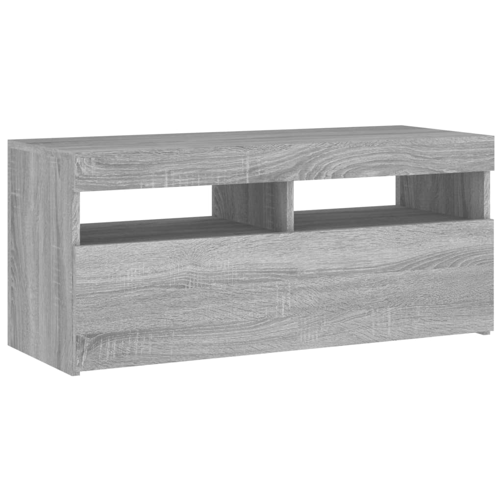 TV-Schrank mit LED-Leuchten Grau Sonoma 90x35x40 cm Stilecasa