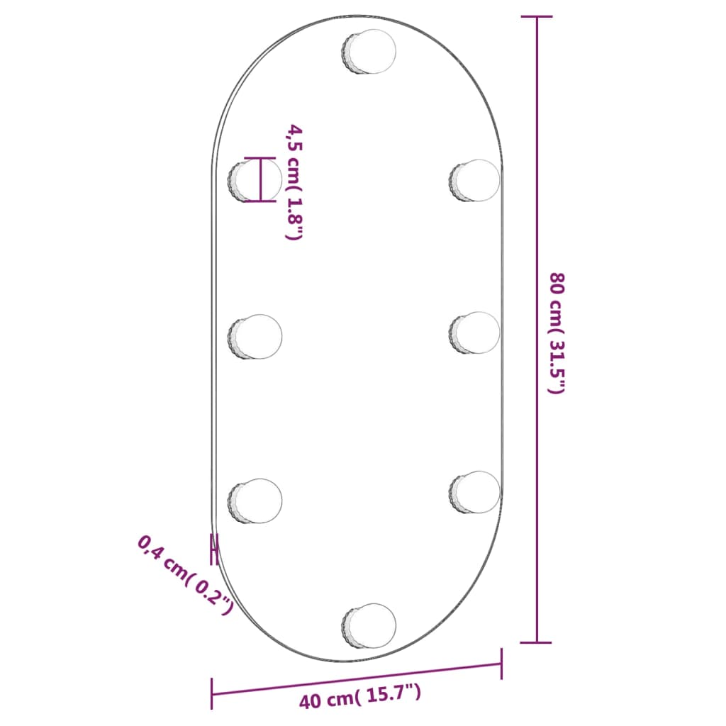 vidaXL Spiegel mit LED-Leuchten 80x40 cm Glas Oval