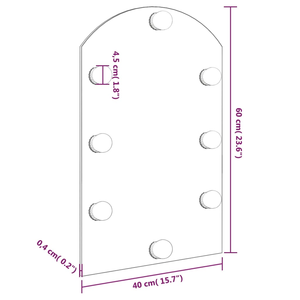 vidaXL Spiegel mit LED-Leuchten 60x40 cm Glas Bogenförmig