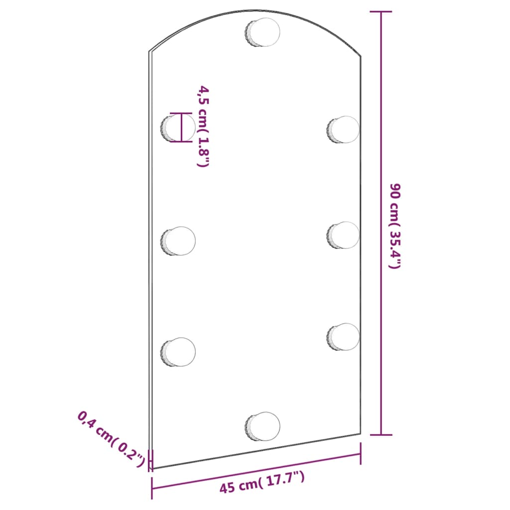 vidaXL Spiegel mit LED-Leuchten 90x45 cm Glas Bogenförmig