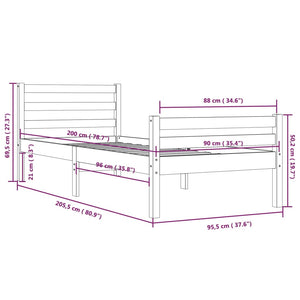 vidaXL Massivholzbett Weiß 90x200 cm