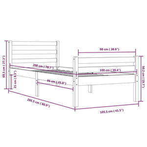 vidaXL Massivholzbett Grau 100x200 cm