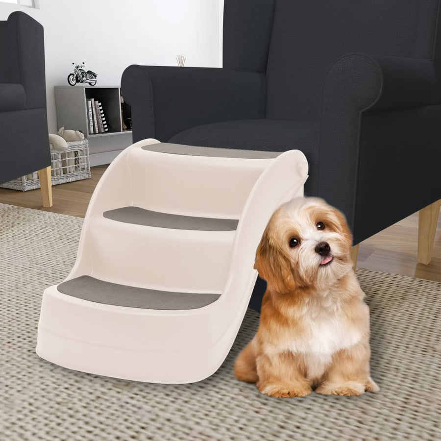 Hundetreppe mit 3 Stufen Klappbar Creme 50x38x38 cm Kunststoff Stilecasa