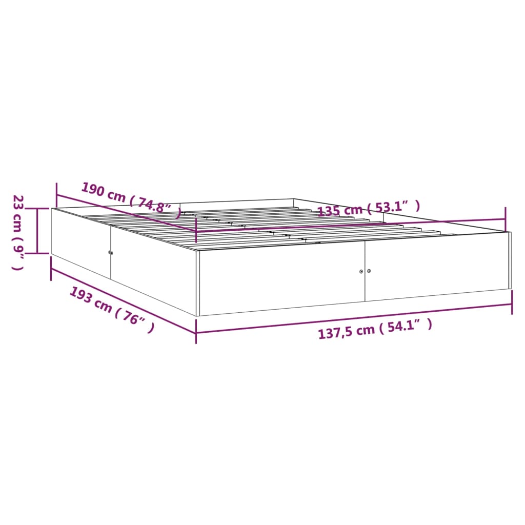 Massivholzbett Honigbraun 135x190 cm Stilecasa