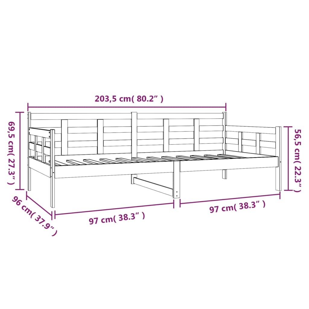 vidaXL Tagesbett Grau Massivholz Kiefer 90x200 cm