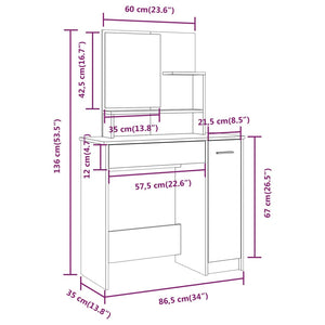 vidaXL Schminktisch mit Spiegel Weiß 86,5x35x136 cm