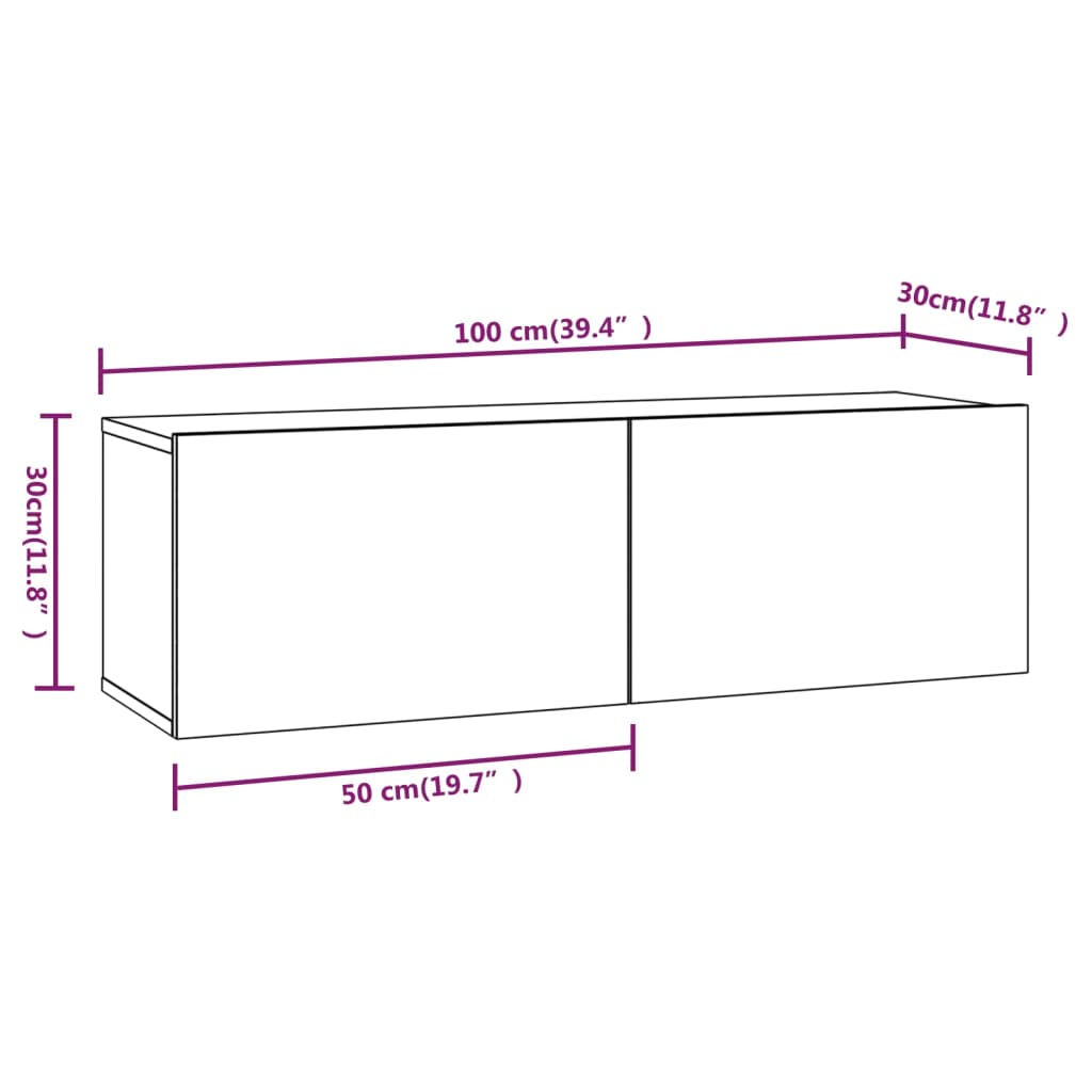 vidaXL TV-Wandschränke 2 Stk. Sonoma-Eiche 100x30x30 cm Holzwerkstoff