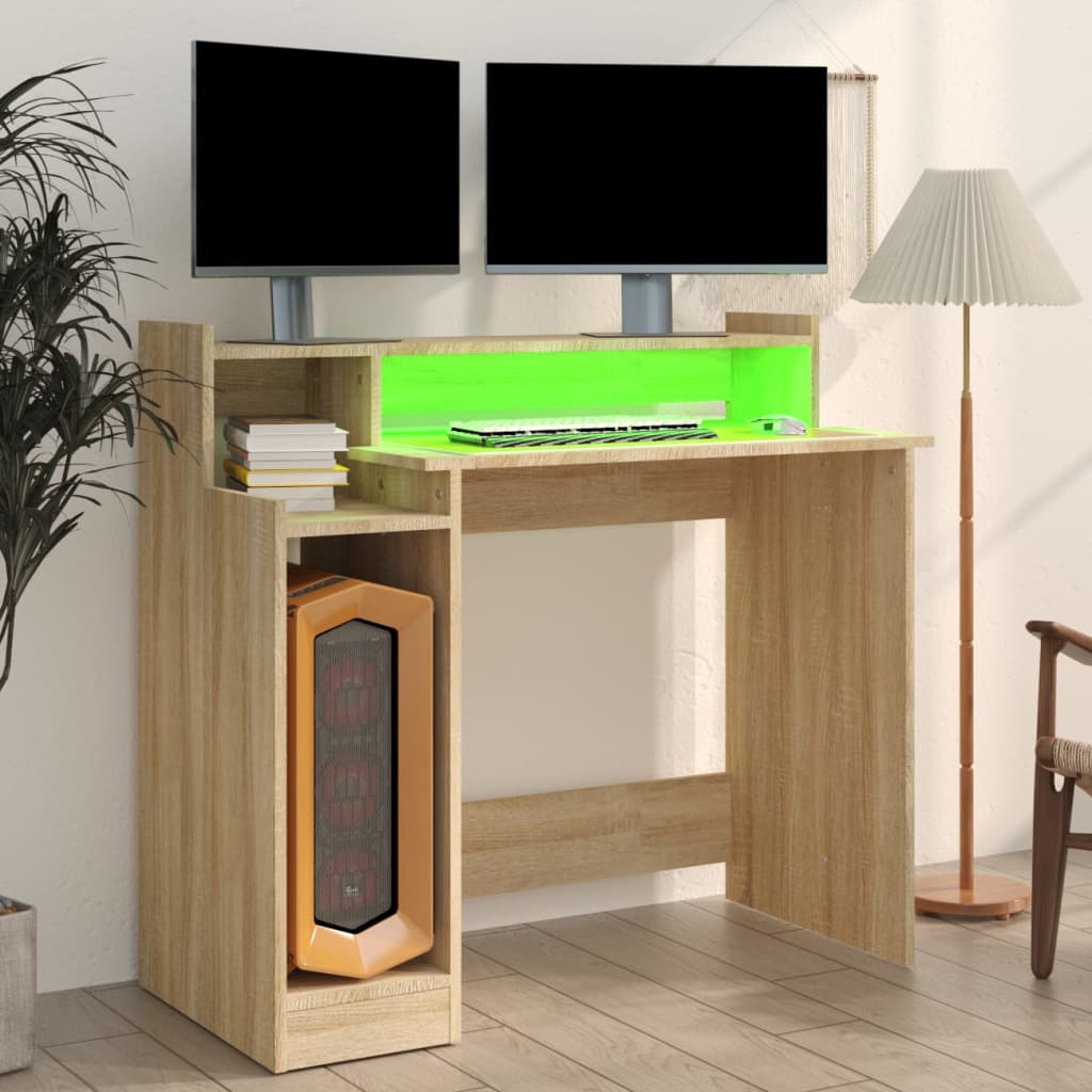 vidaXL Schreibtisch mit LEDs Sonoma-Eiche 97x45x90 cm Holzwerkstoff