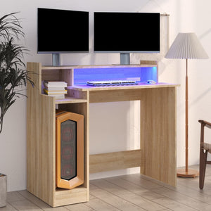 vidaXL Schreibtisch mit LEDs Sonoma-Eiche 97x45x90 cm Holzwerkstoff