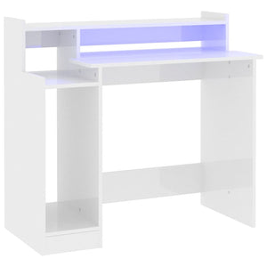 vidaXL Schreibtisch mit LEDs Hochglanz-Weiß 97x45x90 cm Holzwerkstoff