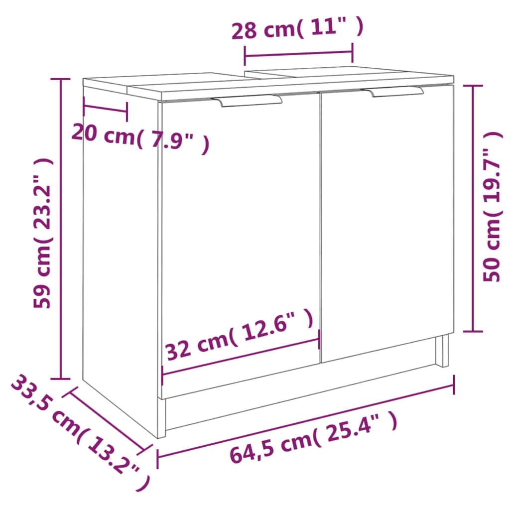 vidaXL Badezimmerschrank Betongrau 64,5x33,5x59 cm Holzwerkstoff