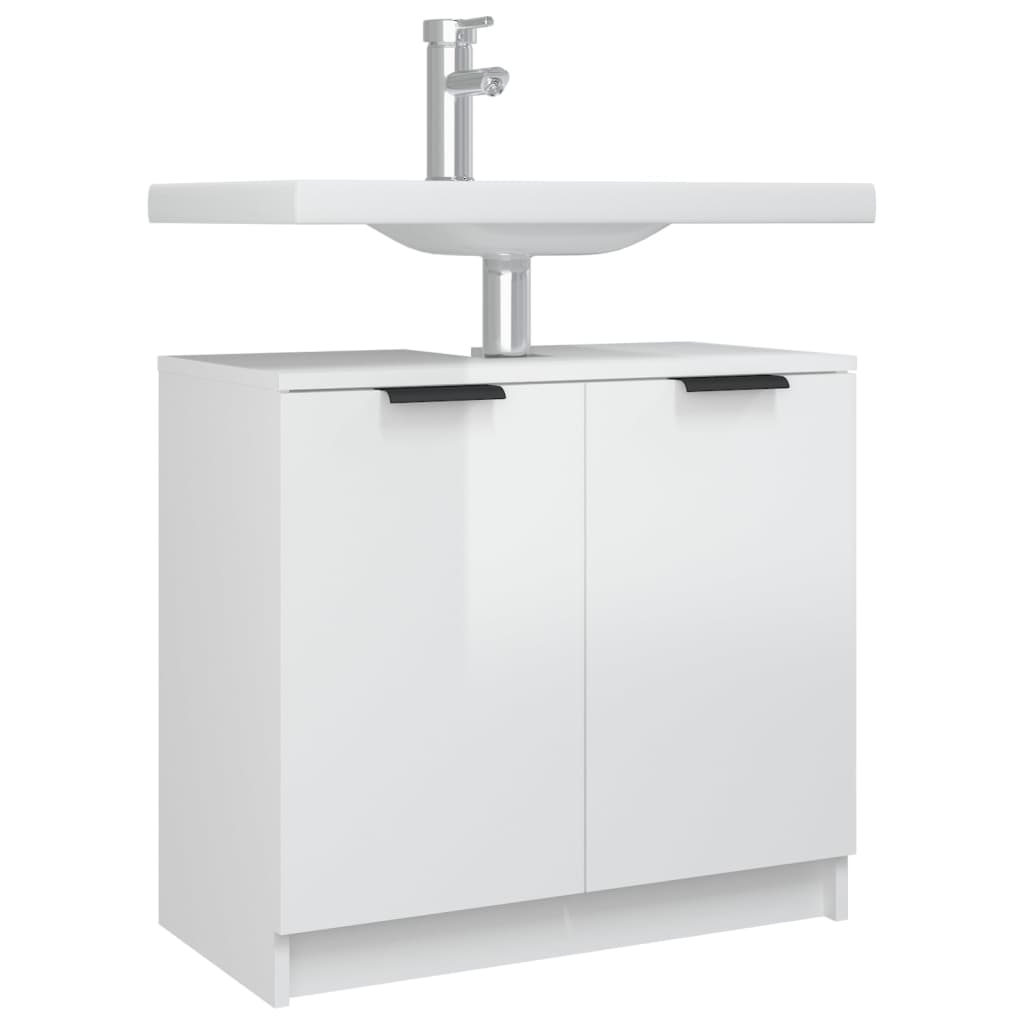 Badschrank Hochglanz-Weiß 64,5x33,5x59 cm Holzwerkstoff Stilecasa