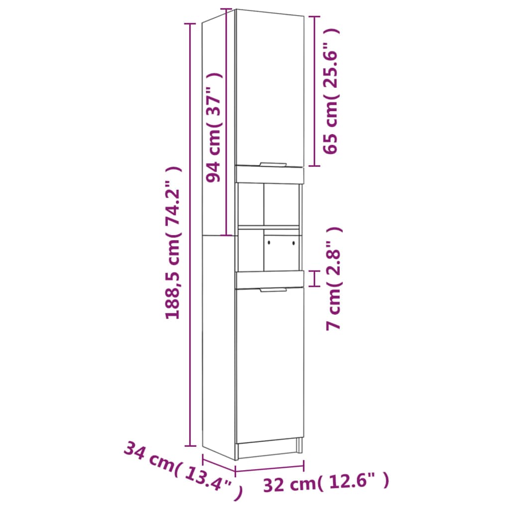 Badschrank Weiß 32x34x188,5 cm Holzwerkstoff Stilecasa