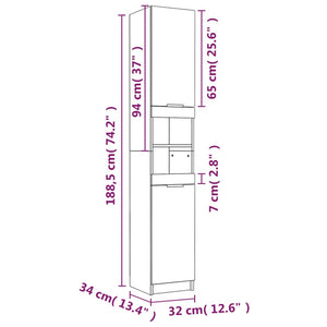 vidaXL Badschrank Betongrau 32x34x188,5 cm Holzwerkstoff