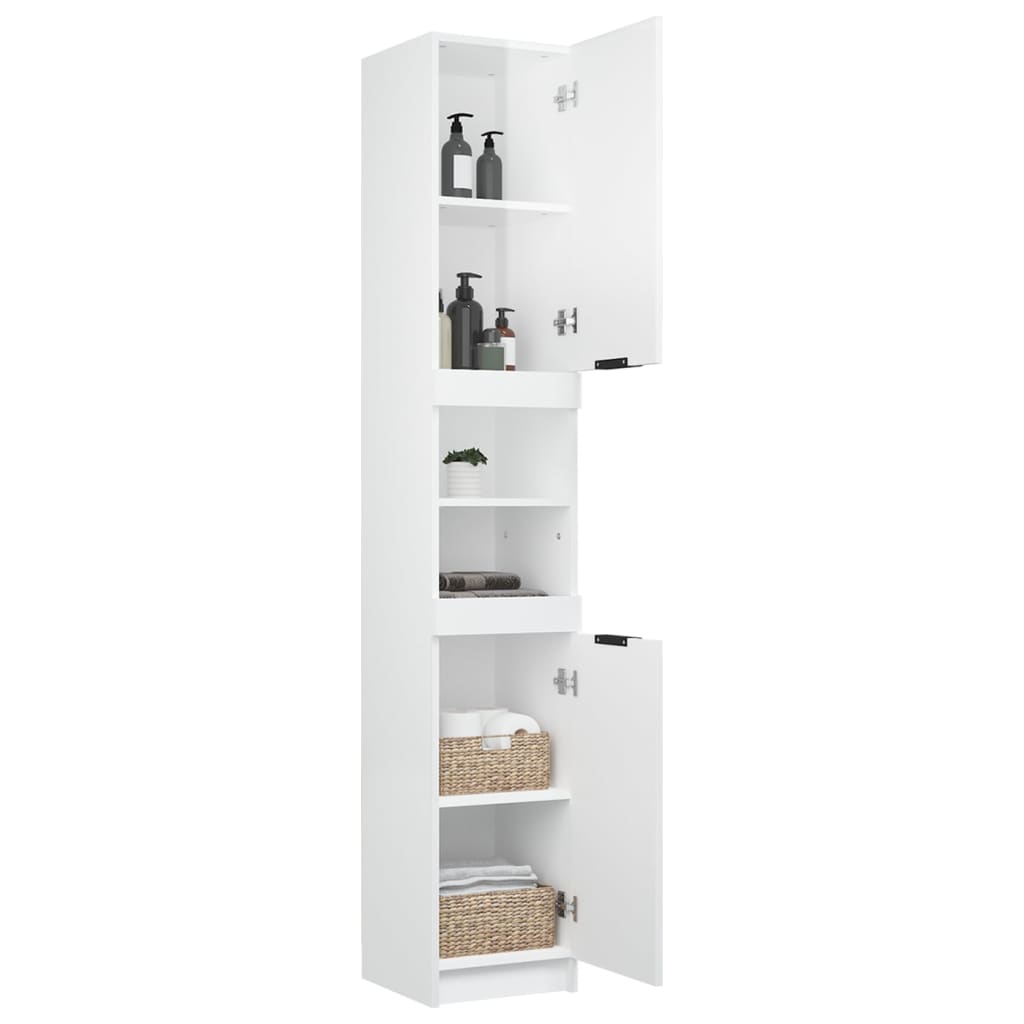 Badschrank Hochglanz-Weiß 32x34x188,5 cm Holzwerkstoff Stilecasa