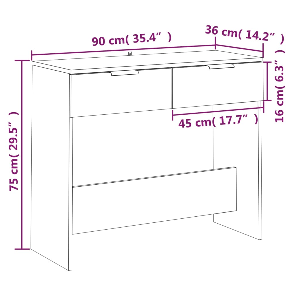 vidaXL Konsolentisch Weiß 90x36x75 cm Holzwerkstoff