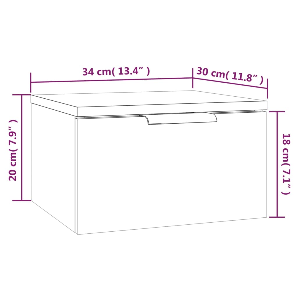 vidaXL Wand-Nachttische 2 Stk. Weiß 34x30x20 cm