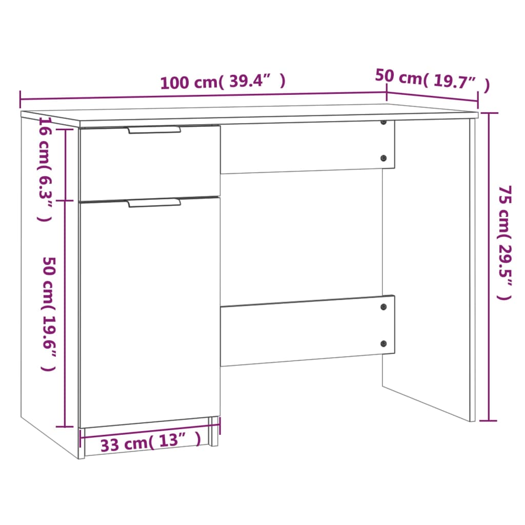 vidaXL Schreibtisch Betongrau 100x50x75 cm Holzwerkstoff