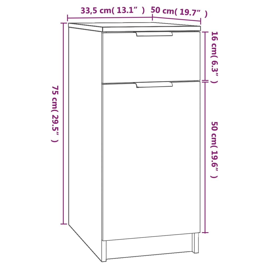 vidaXL Schreibtischschrank Weiß 33,5x50x75 cm Holzwerkstoff