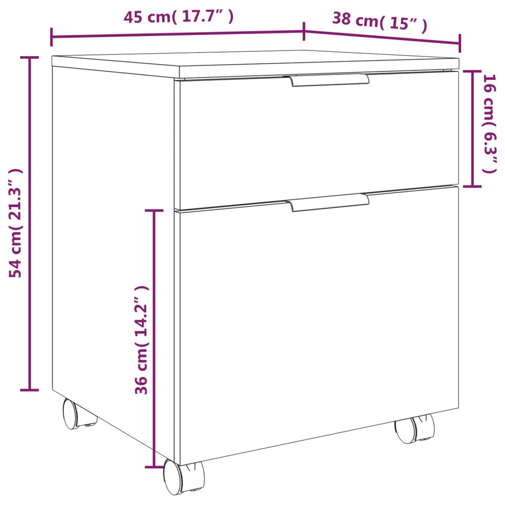 Mobiler Aktenschrank mit Rollen Weiß 45x38x54 cm Holzwerkstoff Stilecasa