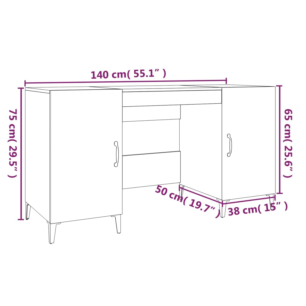 vidaXL Schreibtisch Betongrau 140x50x75 cm Holzwerkstoff