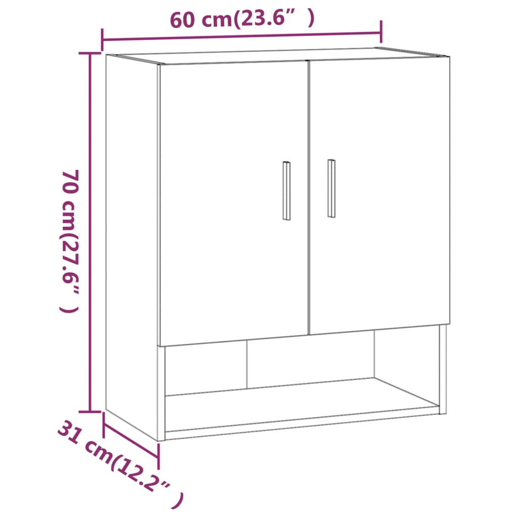 vidaXL Wandschrank Schwarz 60x31x70 cm Holzwerkstoff