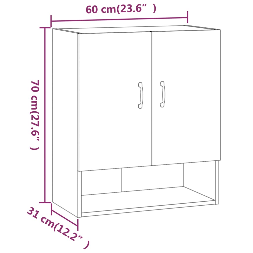 vidaXL Wandschrank Hochglanz-Weiß 60x31x70 cm Holzwerkstoff