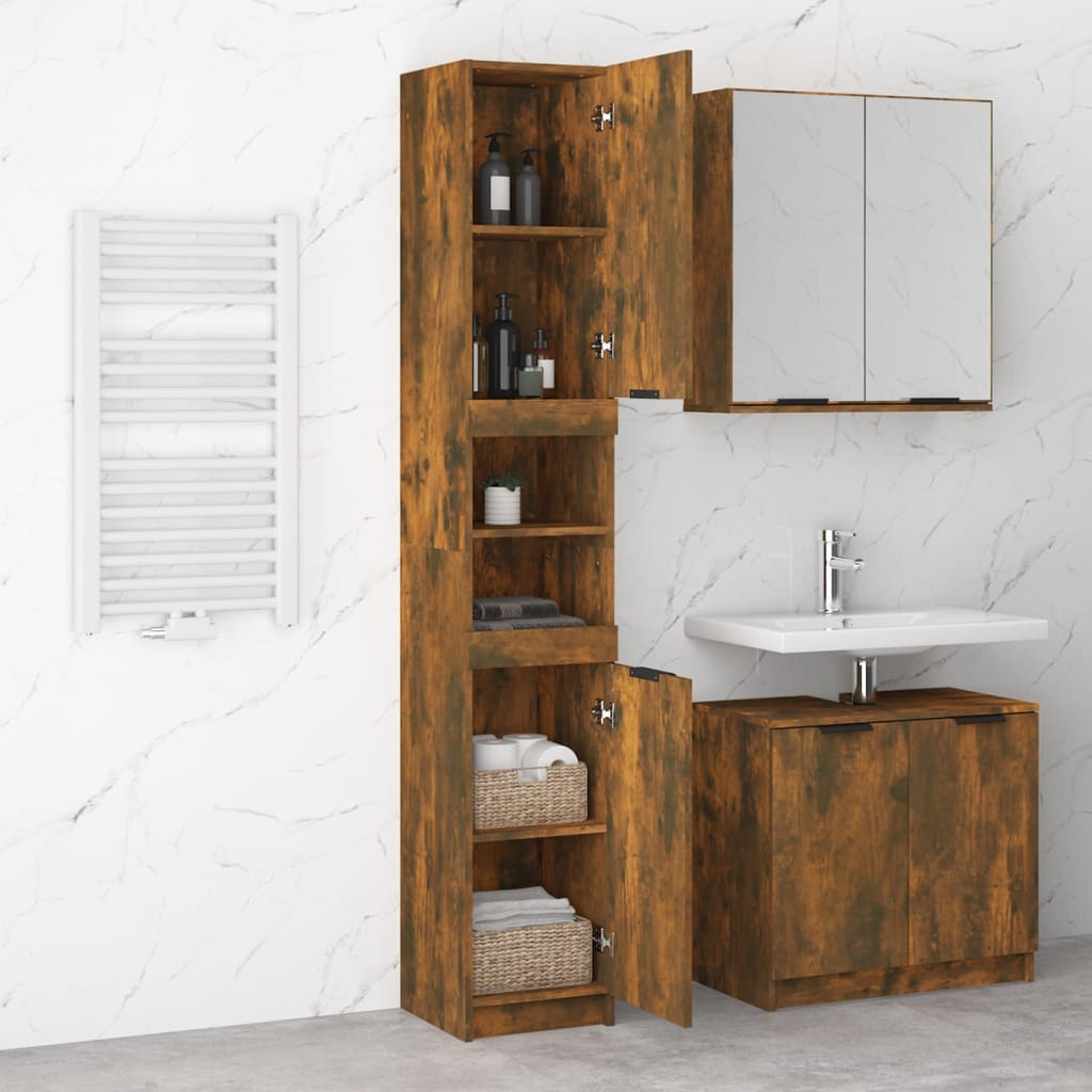 vidaXL Badschrank Räuchereiche 32x34x188,5 cm Holzwerkstoff