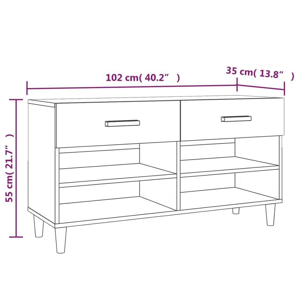 Schuhschrank Braun Eichen-Optik 102x35x55 cm Holzwerkstoff