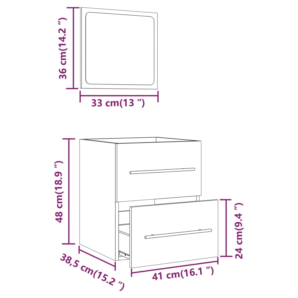 Badschrank mit Spiegel Räuchereiche 41x38,5x48 cm