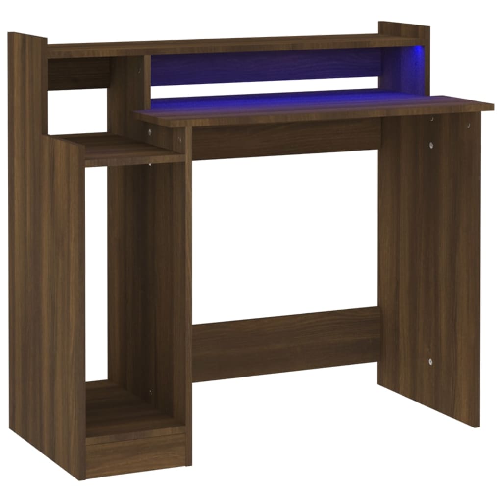 Schreibtisch mit LEDs Braun Eiche-Optik 97x45x90 Holzwerkstoff Stilecasa